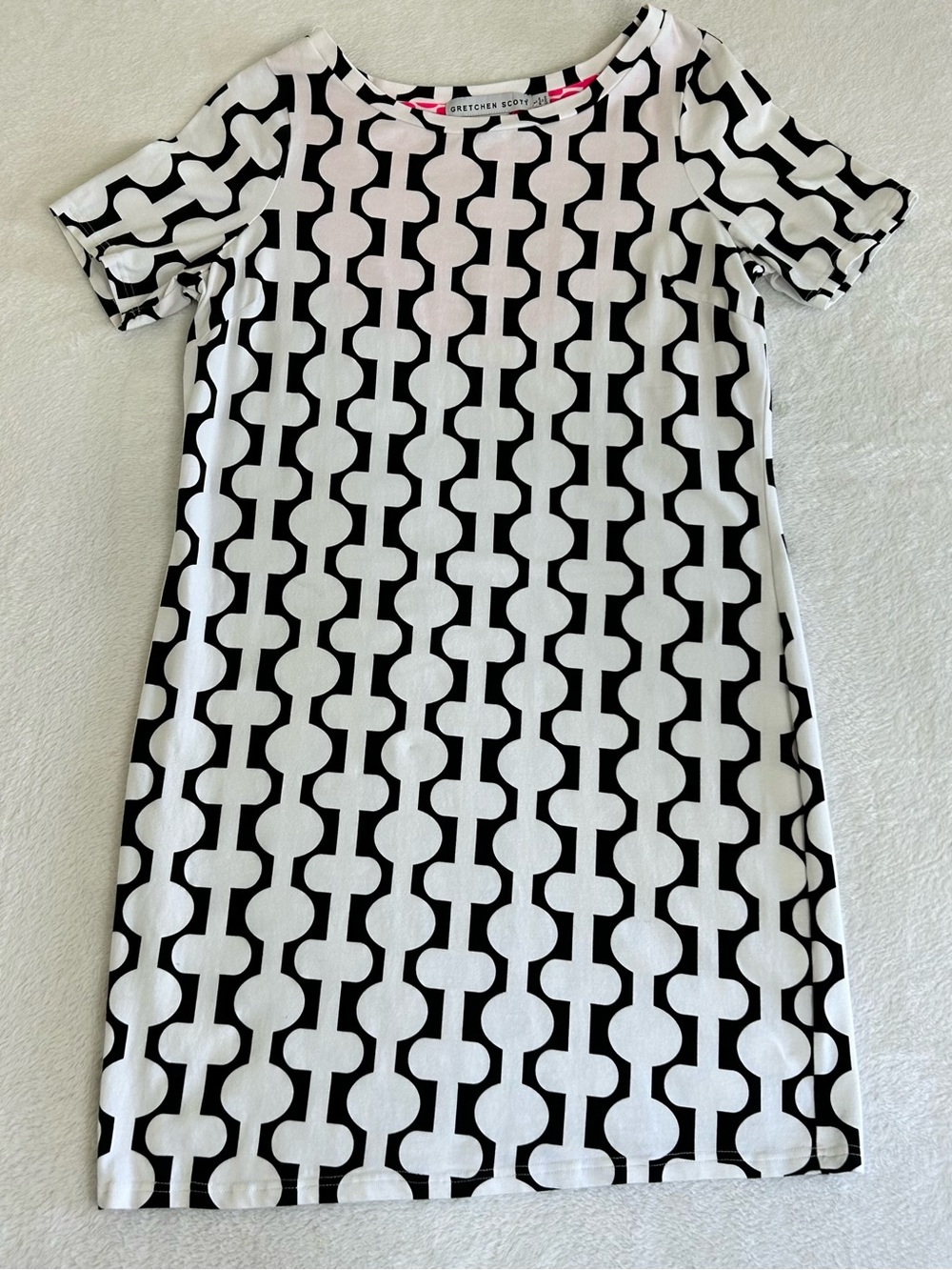 Gretchen Scott Women's Dress Size L White Geometric Jersey Short Sleeve